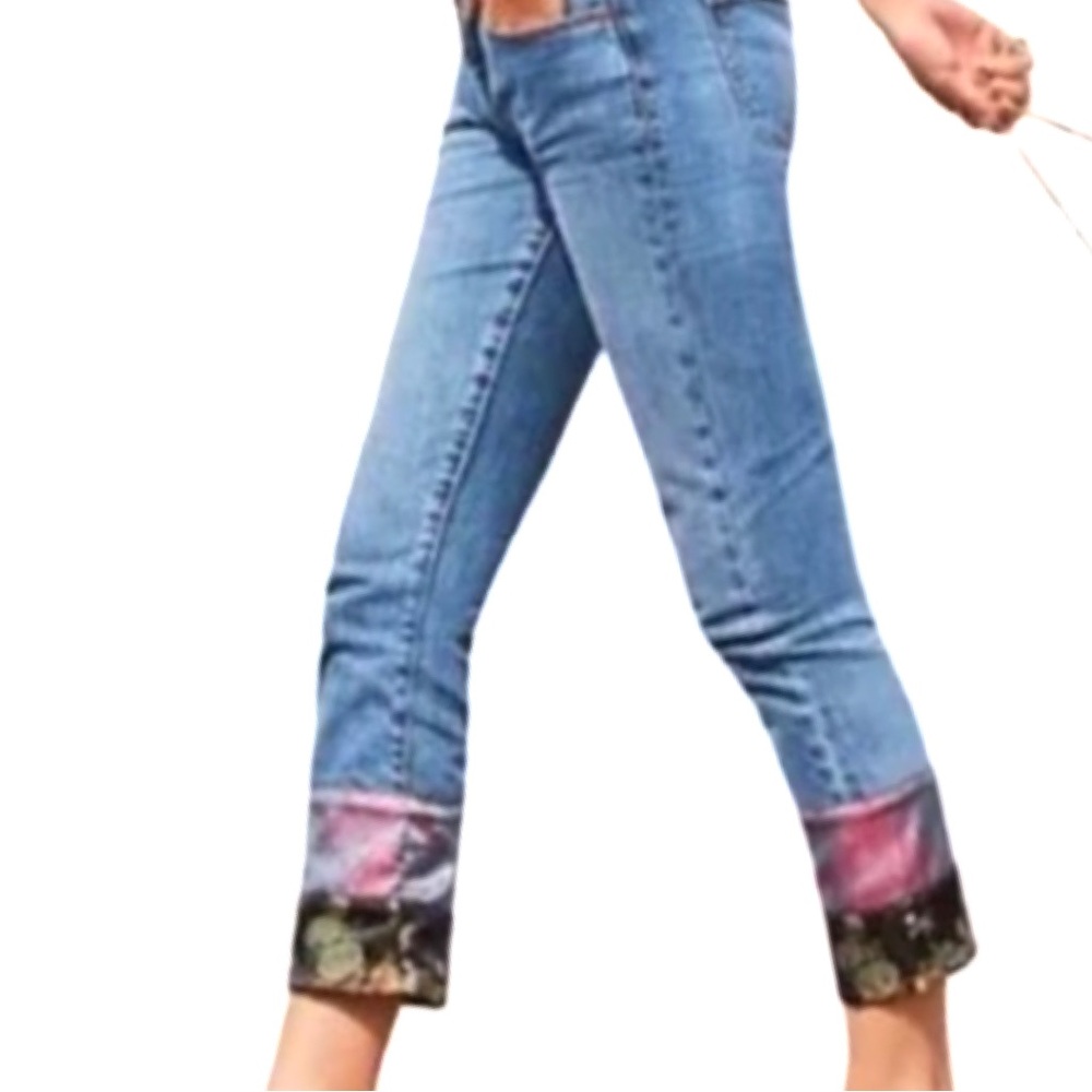 Anthropologie Pilcro Slim Boyfriend Cropped Patch Hem Jeans Vintage Y2K Style